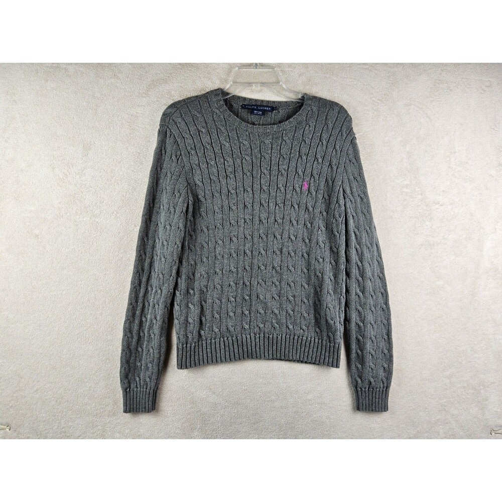 Ralph Lauren Women's Cable Knit Cotton Sweater Grey Size L